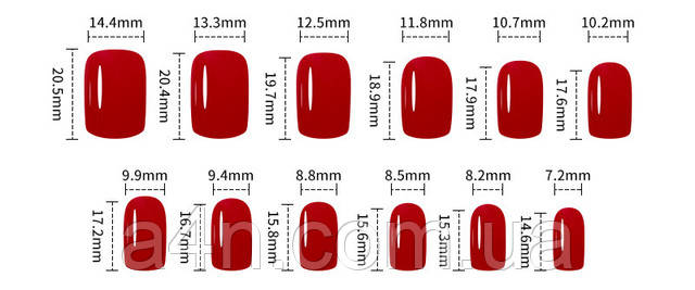 Накладные ногти - Интернет-магазин A4N Размеры накладных ногтей