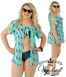 Повітряна коротка пляжна накидка-туніка шифонова з завязкою на грудях, батал великі розміри