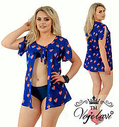 Повітряна коротка пляжна накидка-туніка шифонова з завязкою на грудях, батал великі розміри