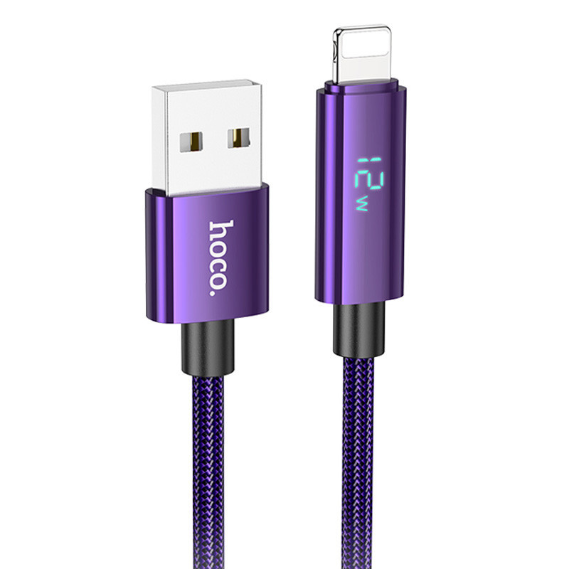 Дата кабель Hoco U125 Benefit 2.4A USB to Lightning with display (1.2m) Purple, фото 1