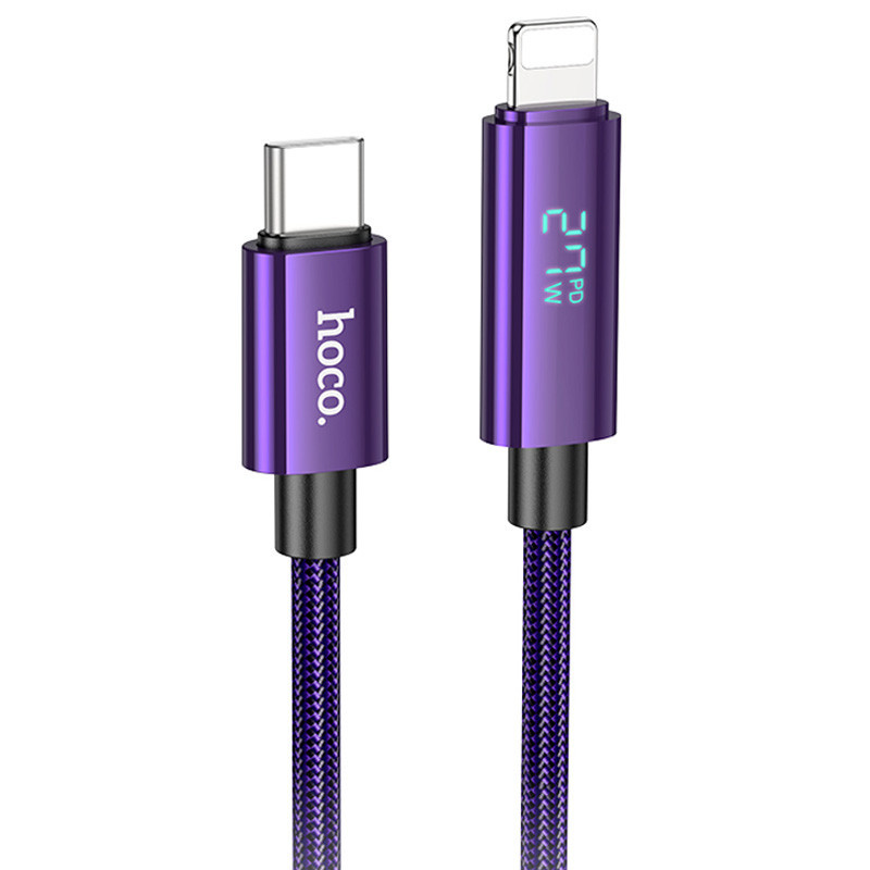 Такта кабель Hoco U125 Benefit 27W Type-C to Lightning with display (1.2m) Purple, фото 1