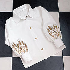 Вишита біла дитяча сорочка для дівчаток із льону з вишивкою розміри  134, 140