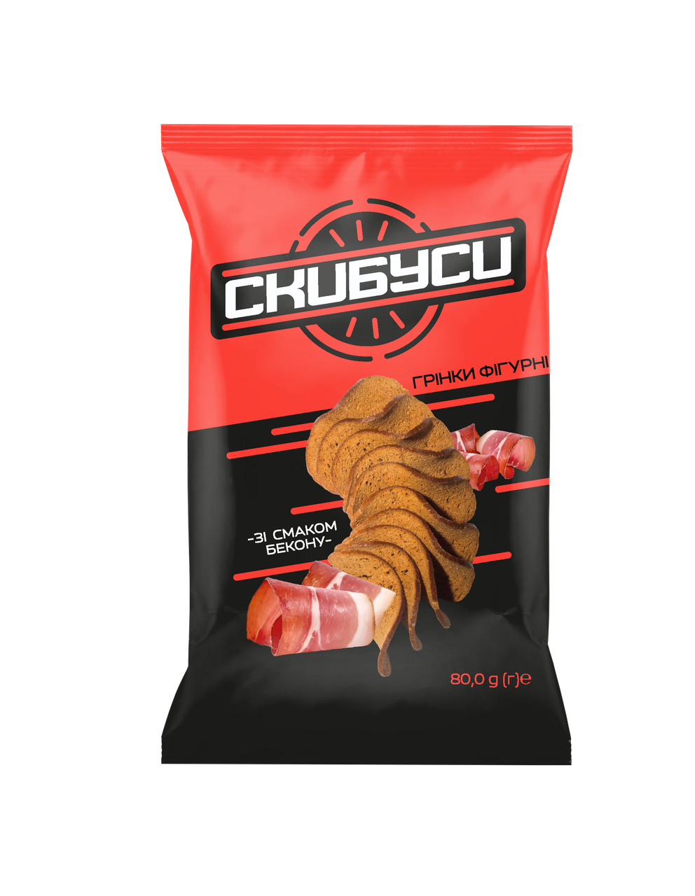 Грінки зі смаком бекону 80 грам ТМ СКИБУСИ УКРАЇНА, фото 1