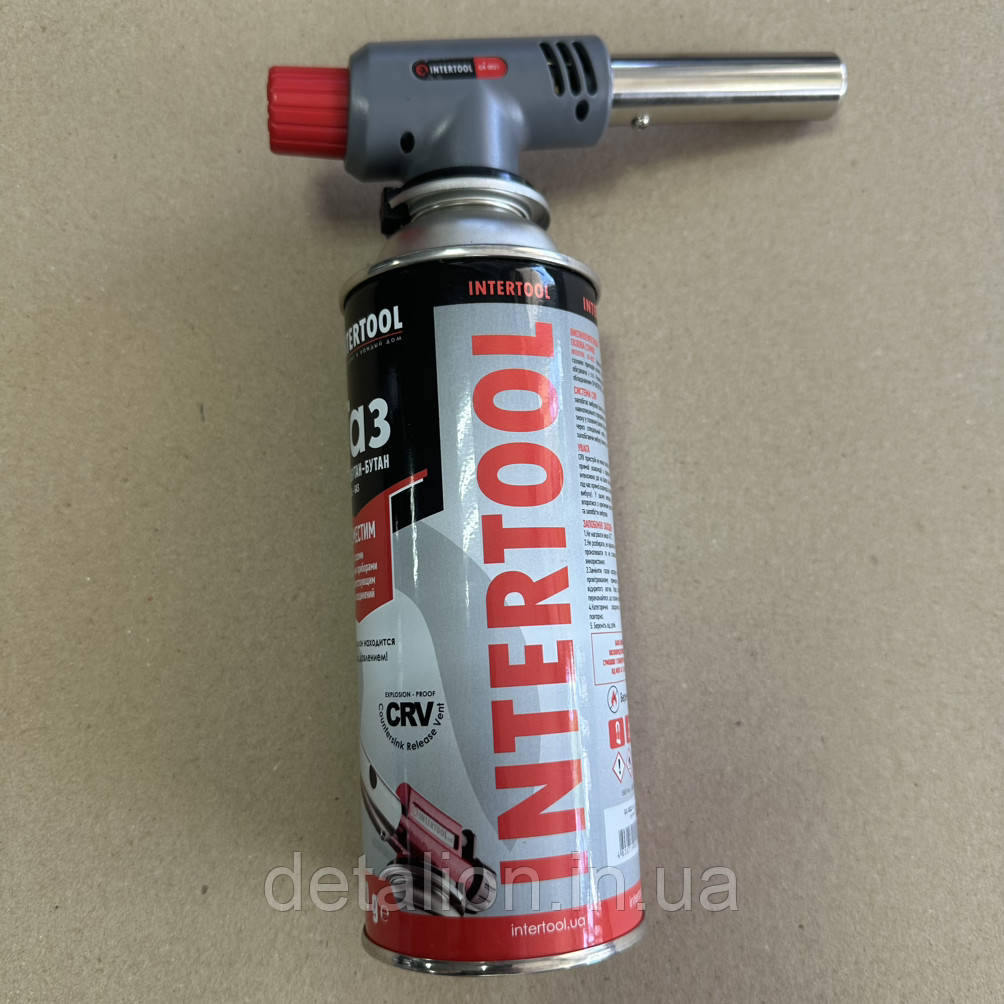 Пальник газовий, п'єзозапалювання на регуляторі + Балон газовий 220 г INTERTOOL GB-0021-01, фото 1