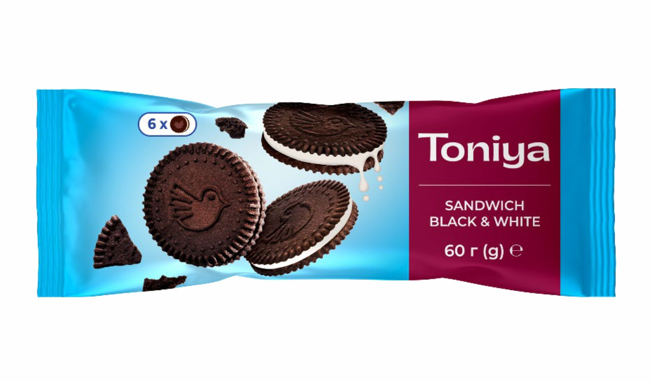 Печиво цукрове з ванільною начинкою Sandwich black&white чорно-біле 60 грам ТМ TONIYA