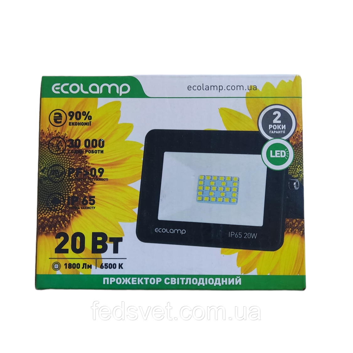 Світлодіодний прожектор ECOLAMP 20W 1800lm 6500K IP65