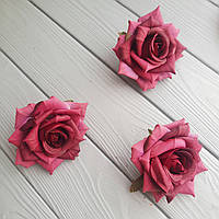 Троянди з тканини колір гостролиста бордова (головка без листя) — 9 см