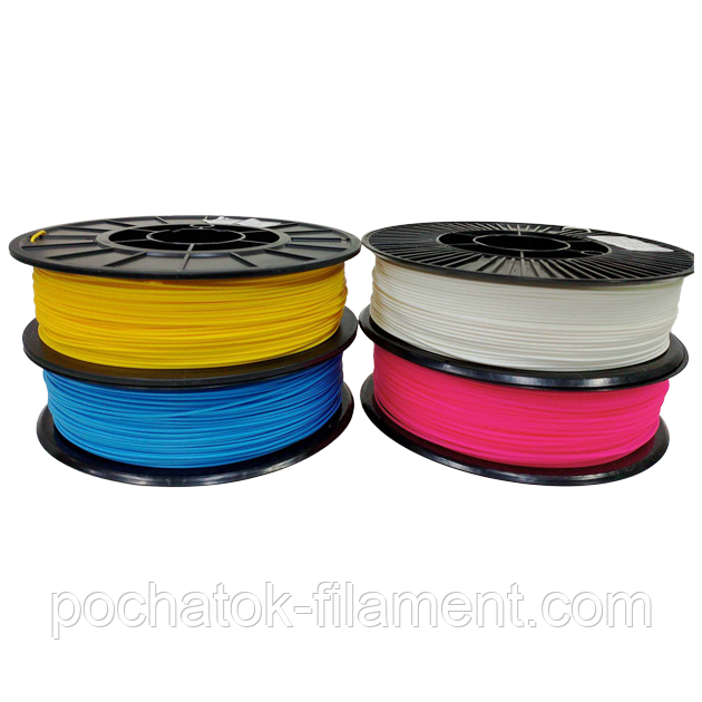 Набір 4в1 PLA філамент пластик для 3Dпринтера Pochatok Filament 1,75мм 0,75кг Жовтий, Блакитний, Рожевий, Білий, фото 1