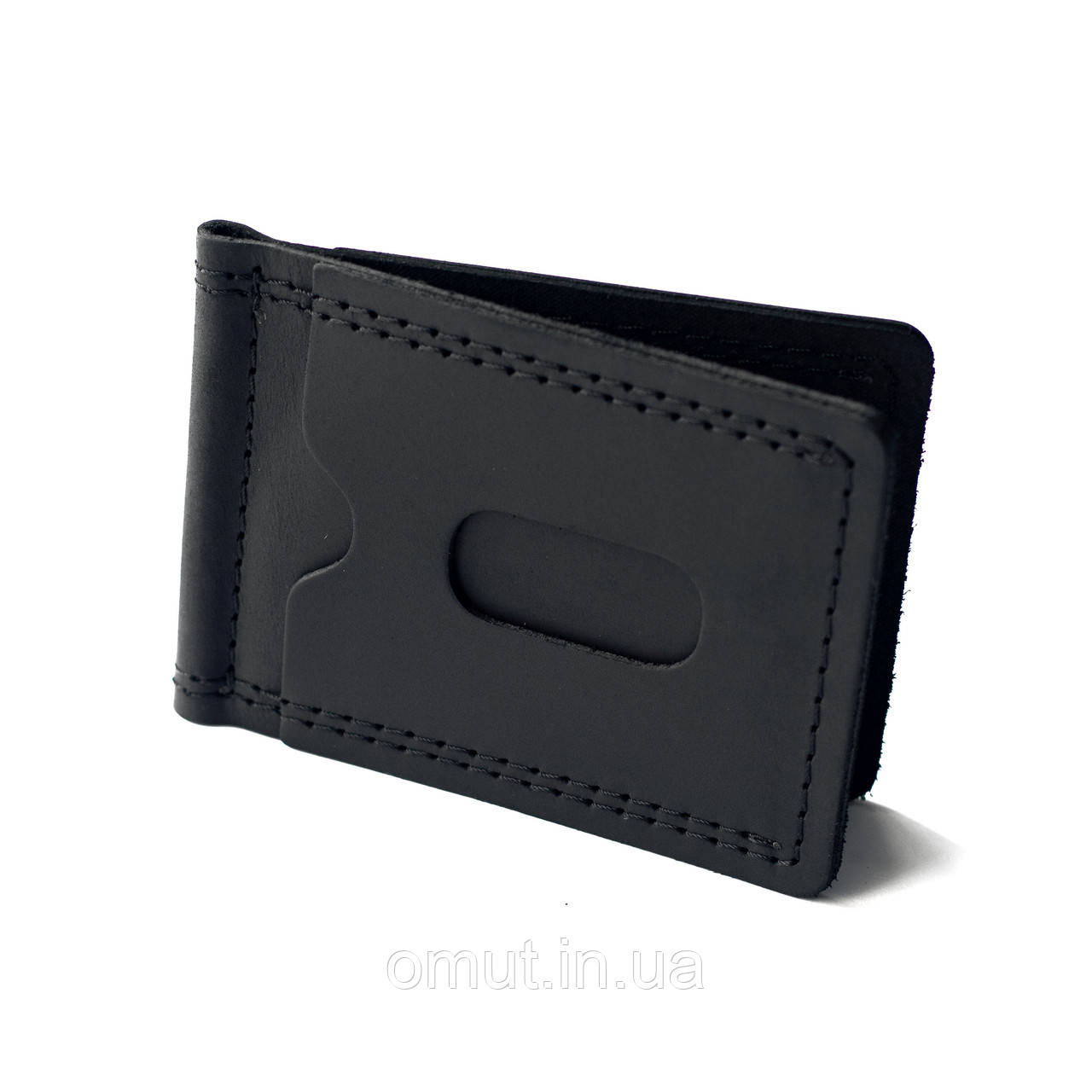 Затискач для грошей та карток з натуральної шкіри чорний Grand Black утримувач для купюр шкіряний, фото 1