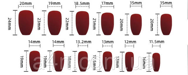 Накладные ногти - Интернет-магазин A4N Размеры накладных ногтей