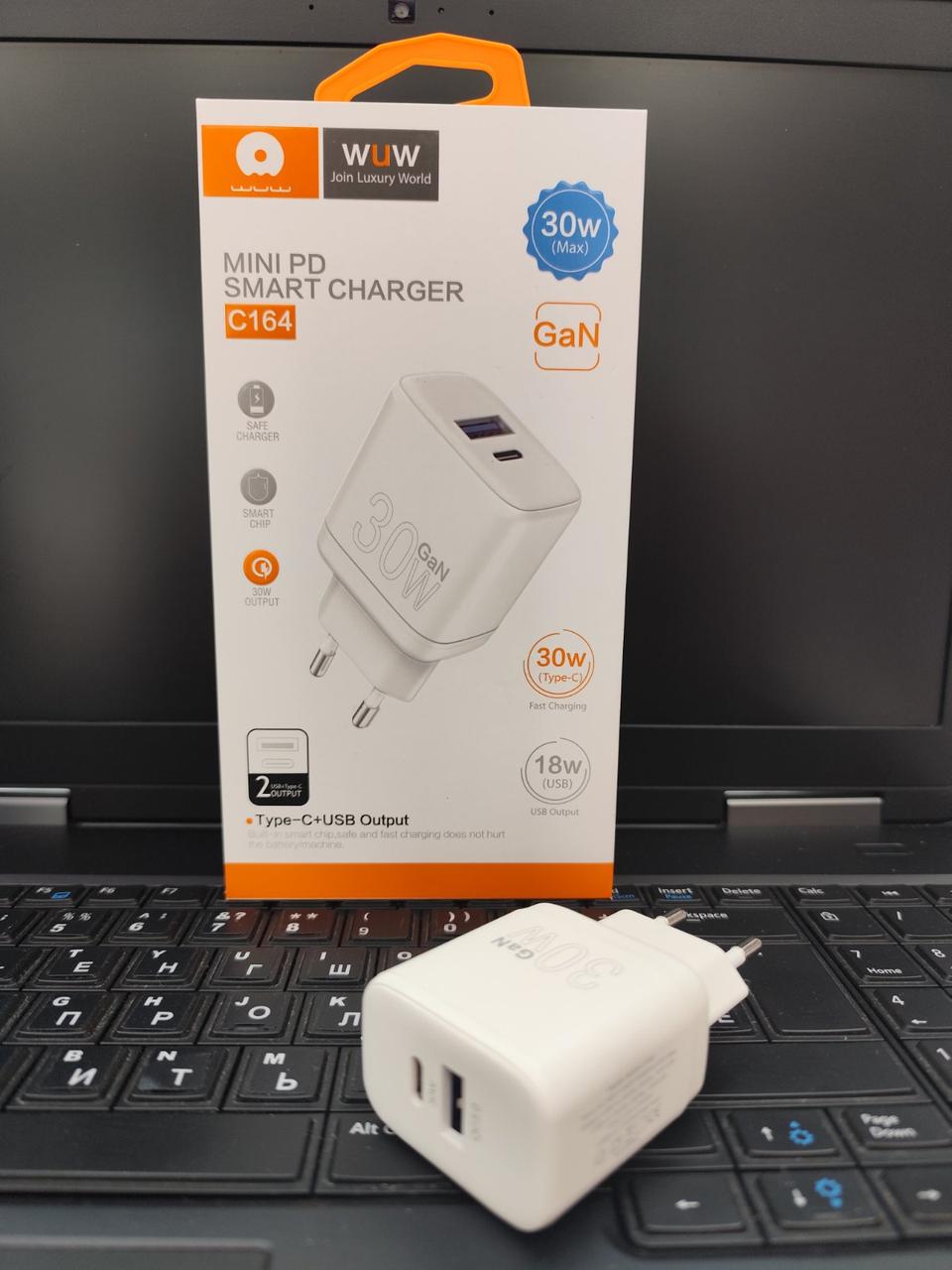Мережевий адаптер WUW C164 GAN PD30W Швидка зарядка (Білий)