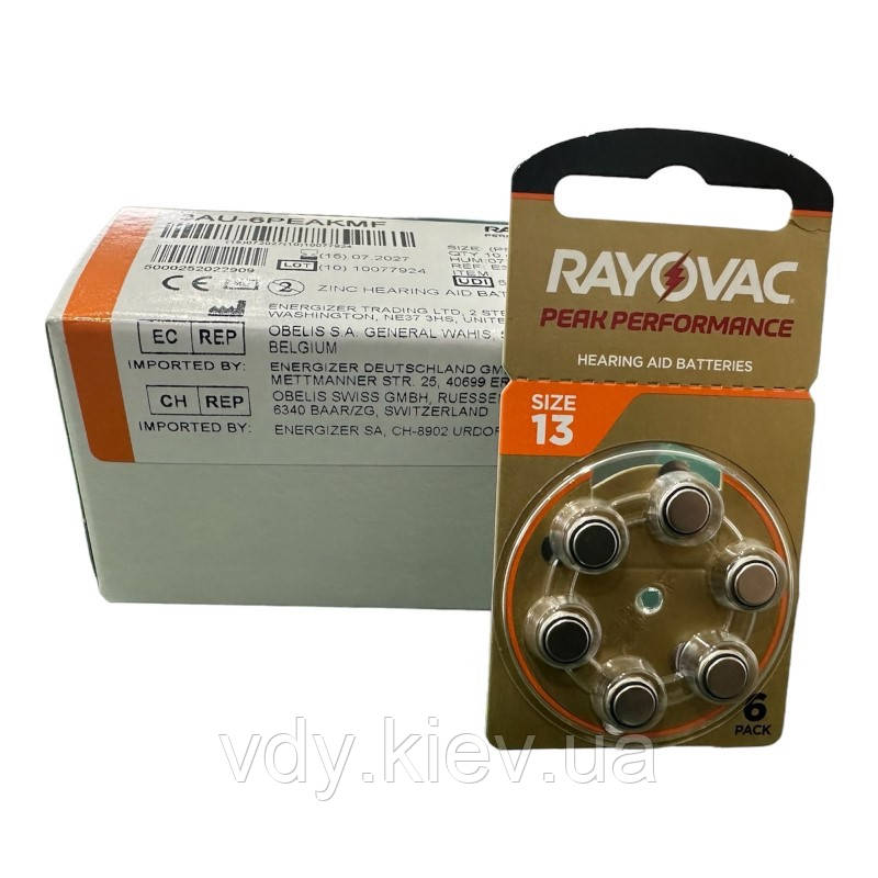 Батарейки для слухових апаратів Rayovac Peak Performance 13, 60 шт.
