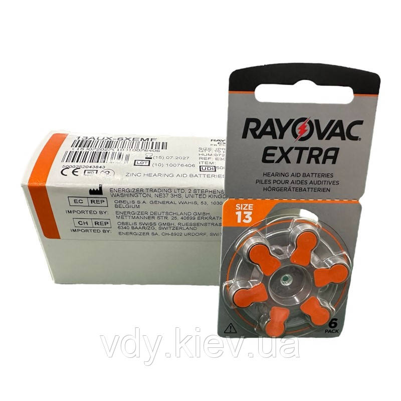 Батарейки для слухових апаратів Rayovac Extra 13, 60 шт.