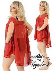Повітряна коротка пляжна накидка-туніка шифонова, батал великі розміри