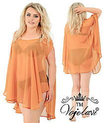 Повітряна коротка пляжна накидка-туніка шифонова, батал великі розміри