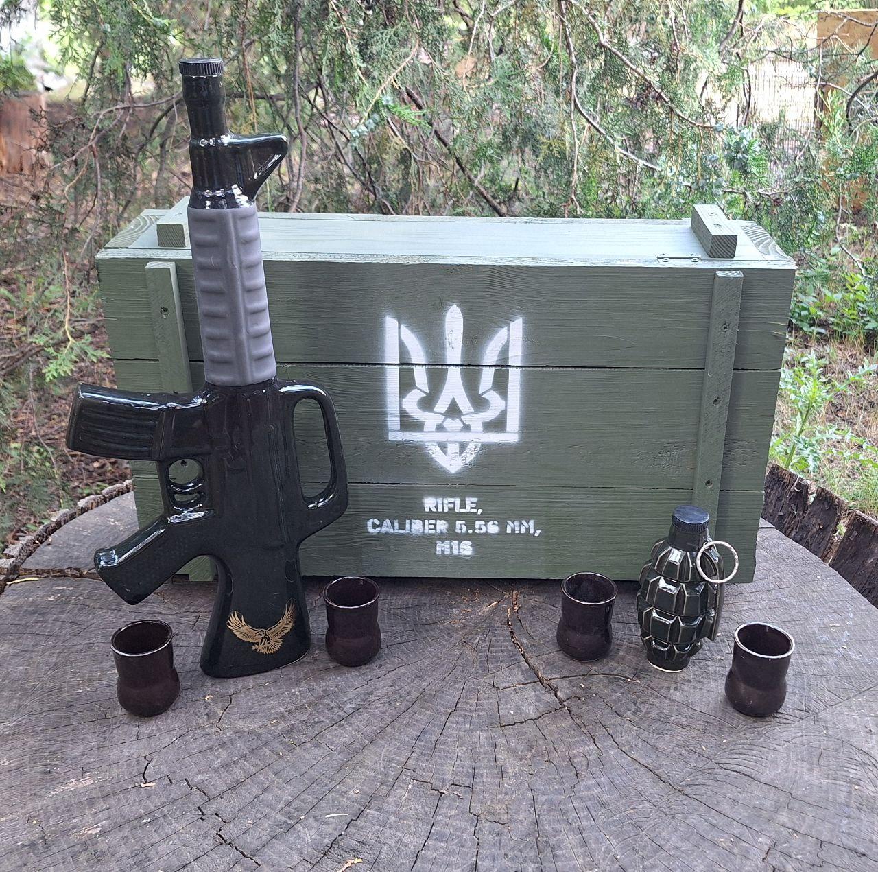 Набір для алкоголю М-16 + Граната Ф1 - крутий подарунок чоловікові, військовому, побратиму