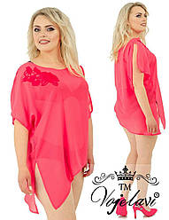 Повітряна коротка пляжна накидка-туніка шифонова, батал великі розміри