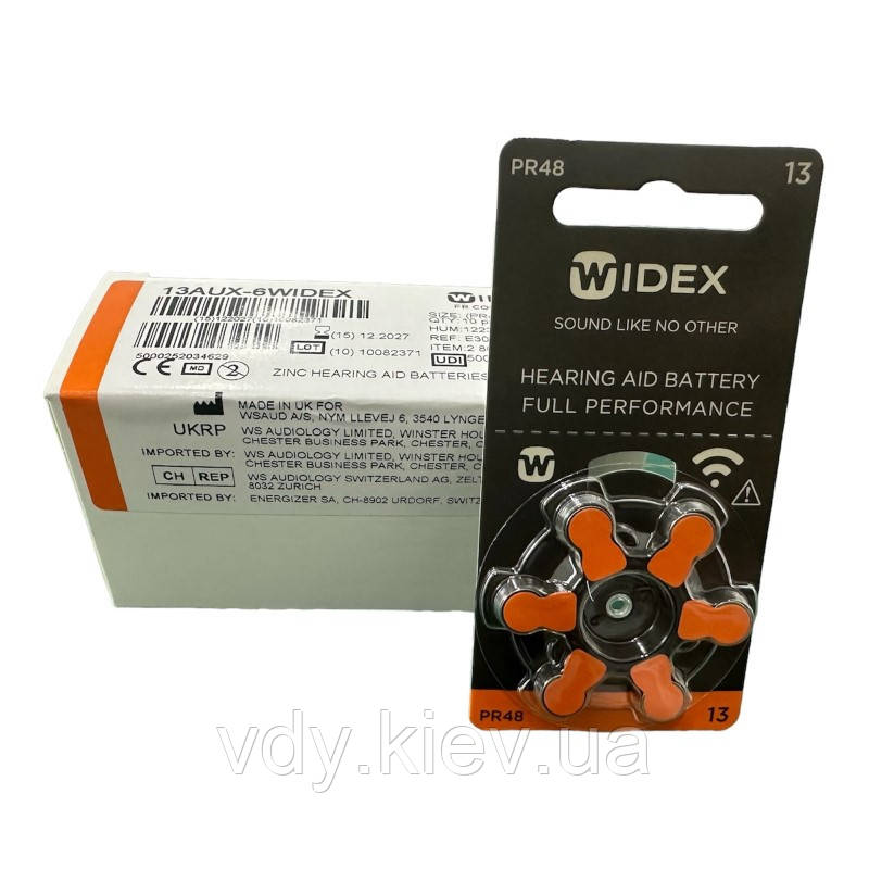 Батарейки для слухових апаратів Widex 13, 60 шт.