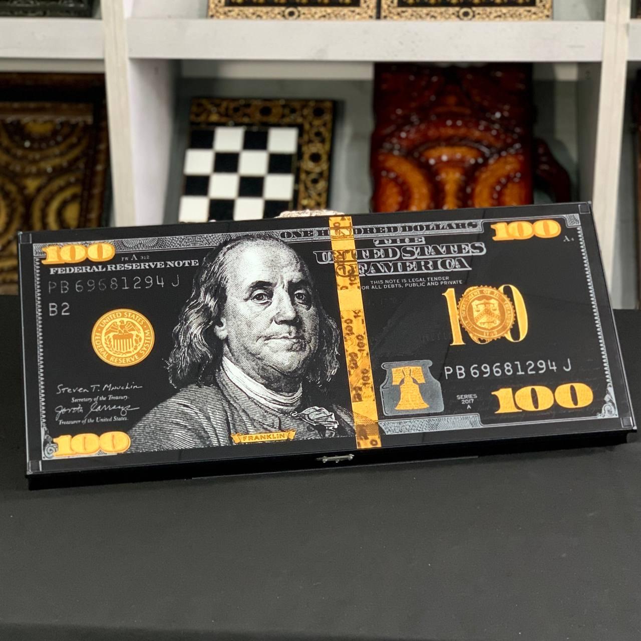 Нарди скляні в алюмінієвому корпусі Чорний Долар 61×27×5см на подарунко, фото 1