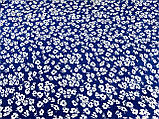 Тканина супер софт, білі квіточки на синьому фоні. №2233, фото 4