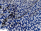 Тканина супер софт, білі квіточки на синьому фоні. №2233, фото 3