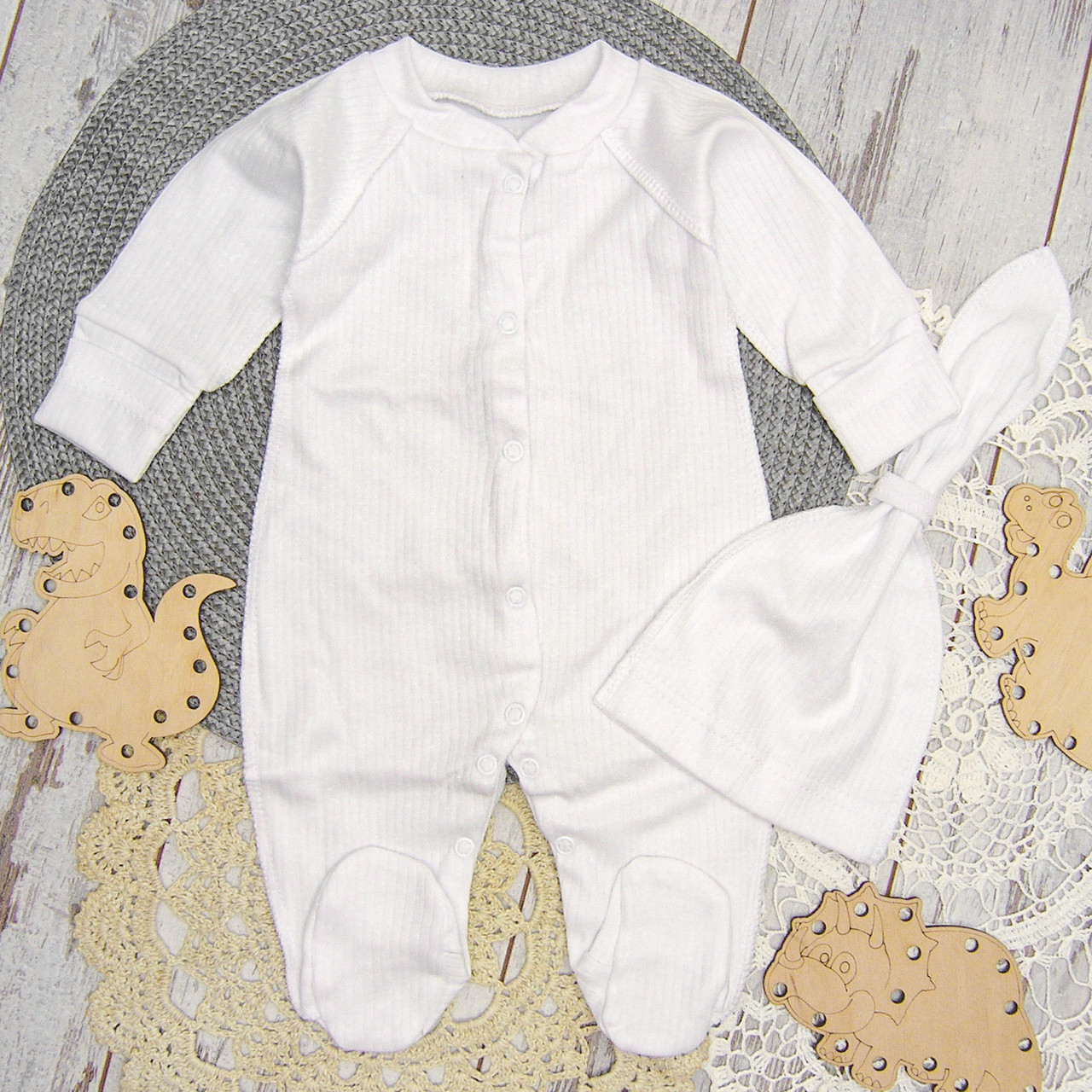 ОПТОМ від 2 шт комплект на виписку чоловічок з шапочкою для новонароджених 7018БЛБ, фото 1