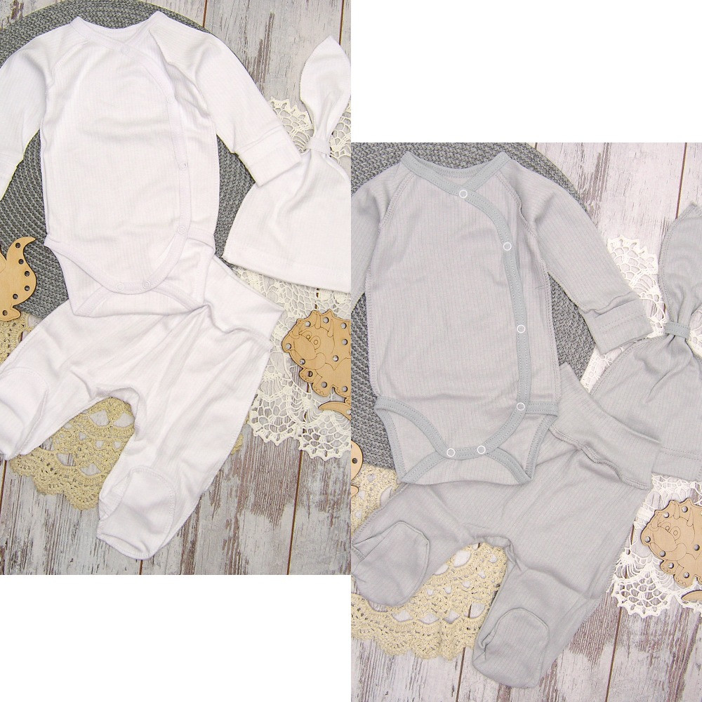 ОПТОМ від 2 шт 56 0-1 міс комплект на виписку боді повзунки з шапочкою для новонароджених 7018Г