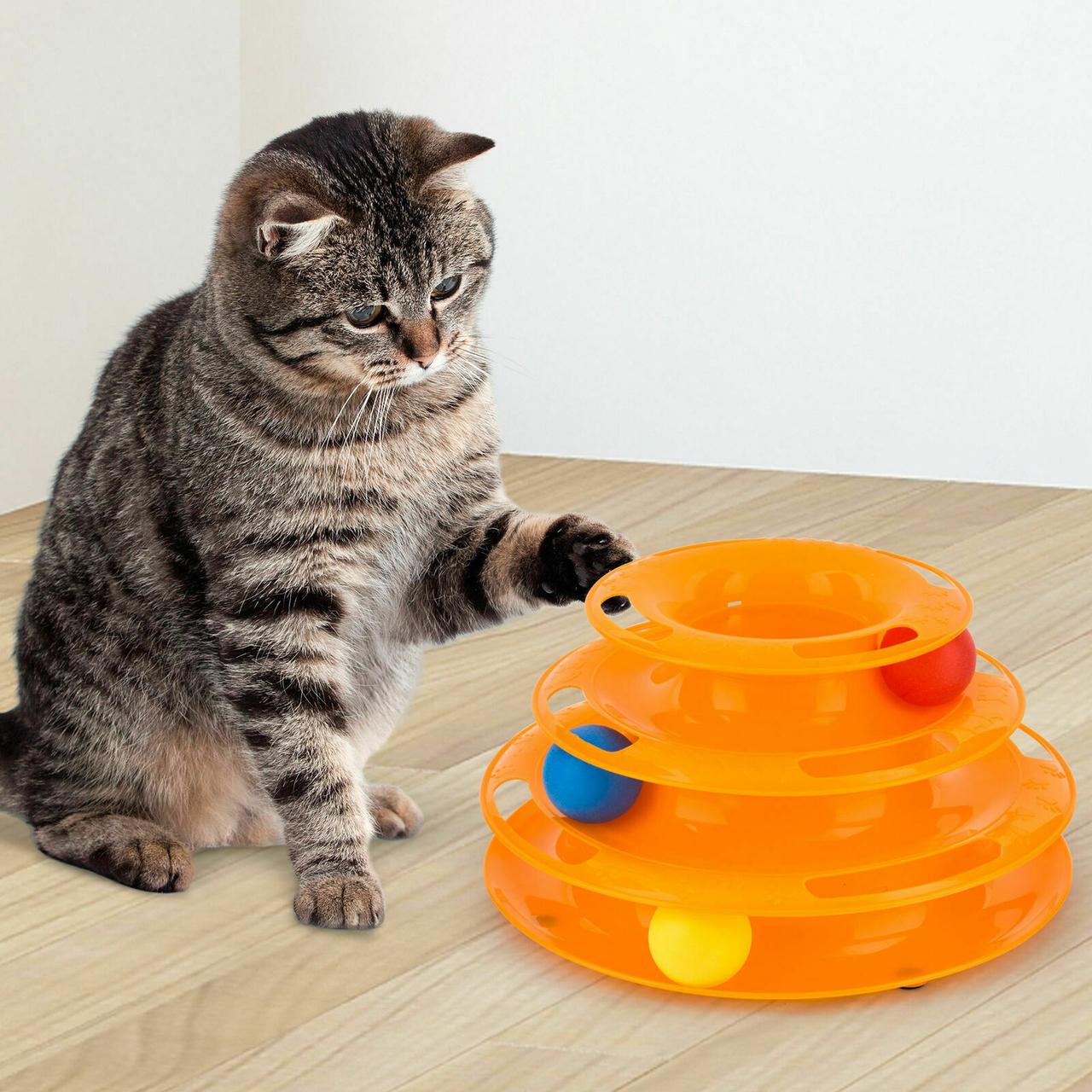 Іграшка для кота з різнобарвними кульками три рівні Cat Roller