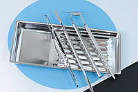 Набор инструментов 4шт +лоток (шпатель, зеркало, зонд, пинцет) стоматологический лоток