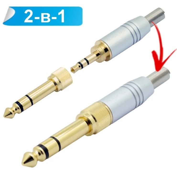 Розбірний роз'єм стереоштекер jack 3.5 мм із різзю на 6.35 мм jack для навушників під паяння Superlux Behringer, фото 1