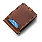 Коньячний затискач для грошей та карток на кнопці Chill Cognac з натуральної шкіри. Тримач для купюр шкіряний, фото 2