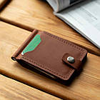 Коньячний затискач для грошей та карток на кнопці Chill Cognac з натуральної шкіри. Тримач для купюр шкіряний, фото 10