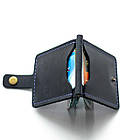 Синій затискач для грошей та карток на кнопці Chill Blue з натуральної шкіри. Тримач для купюр шкіряний, фото 2