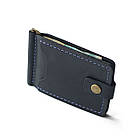 Синій затискач для грошей та карток на кнопці Chill Blue з натуральної шкіри. Тримач для купюр шкіряний, фото 8