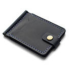 Синій затискач для грошей та карток на кнопці Chill Blue з натуральної шкіри. Тримач для купюр шкіряний, фото 4