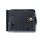 Синій затискач для грошей та карток на кнопці Chill Blue з натуральної шкіри. Тримач для купюр шкіряний, фото 9