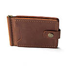 Коньячний затискач для грошей та карток на кнопці Chill Cognac з натуральної шкіри. Тримач для купюр шкіряний, фото 9