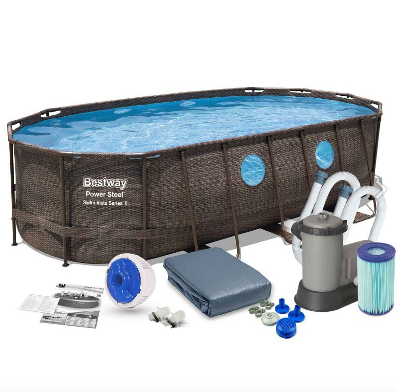 Bestway 56716 каркасний басейн 549 x 274 x 122 см, фільтр-насос, тент, сходи