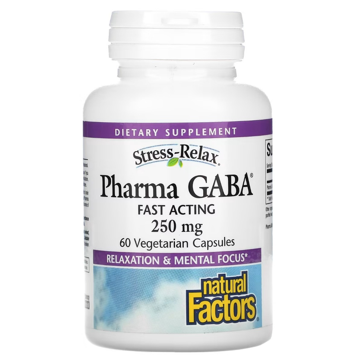 GABA (Гама-аміномасляна кислота), 250 мг, Stress-Relax, Pharma GABA, Natural Factors, 60 вегетаріанських капсул