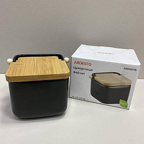 Цукорниця керамічна з бамбуковою кришкою 840 мл 14*12*11 см Ardesto Midori AR0907B, фото 1