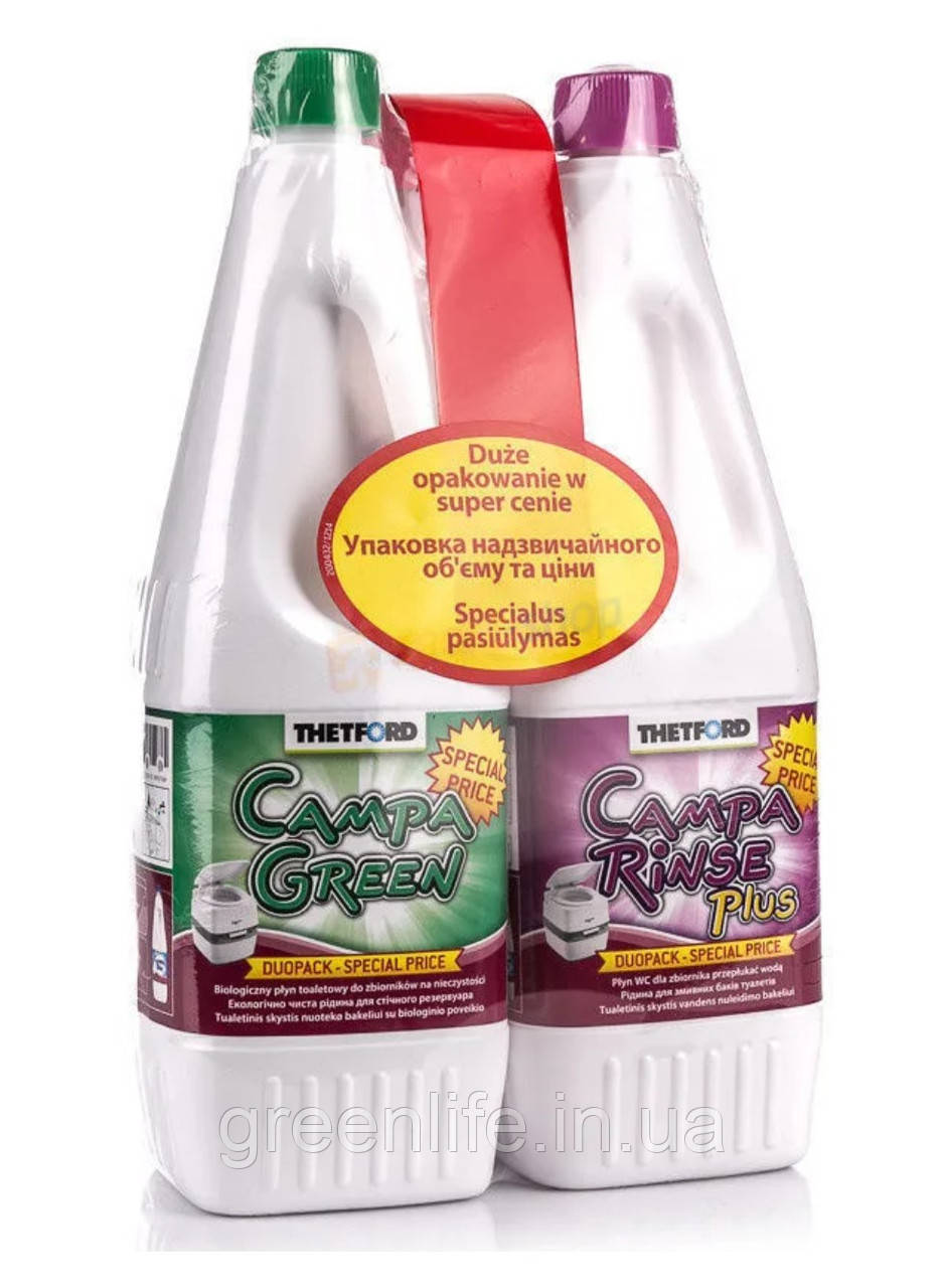 Рідина ДУОПАК для біотуалетів Thetford Duopack, Campa Green + Campa Rinse Plus, 2x1,5 л