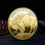 Пам'ятна, ювілейна позолочена монета, колекційна монета "Індеець" США, 2024. American Indian Buffalo, фото 3