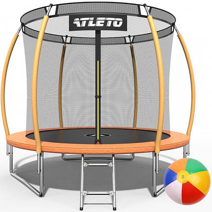 Батут дитячий з внутрішньою захисною сіткою і драбиною Atleto 252 см оранжевий для вулиці дому дачі + подарунок м'яч, фото 1