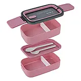Ланчбокс 1400мл подвійний з наповненням рожевий Kite K23-183-3, фото 5