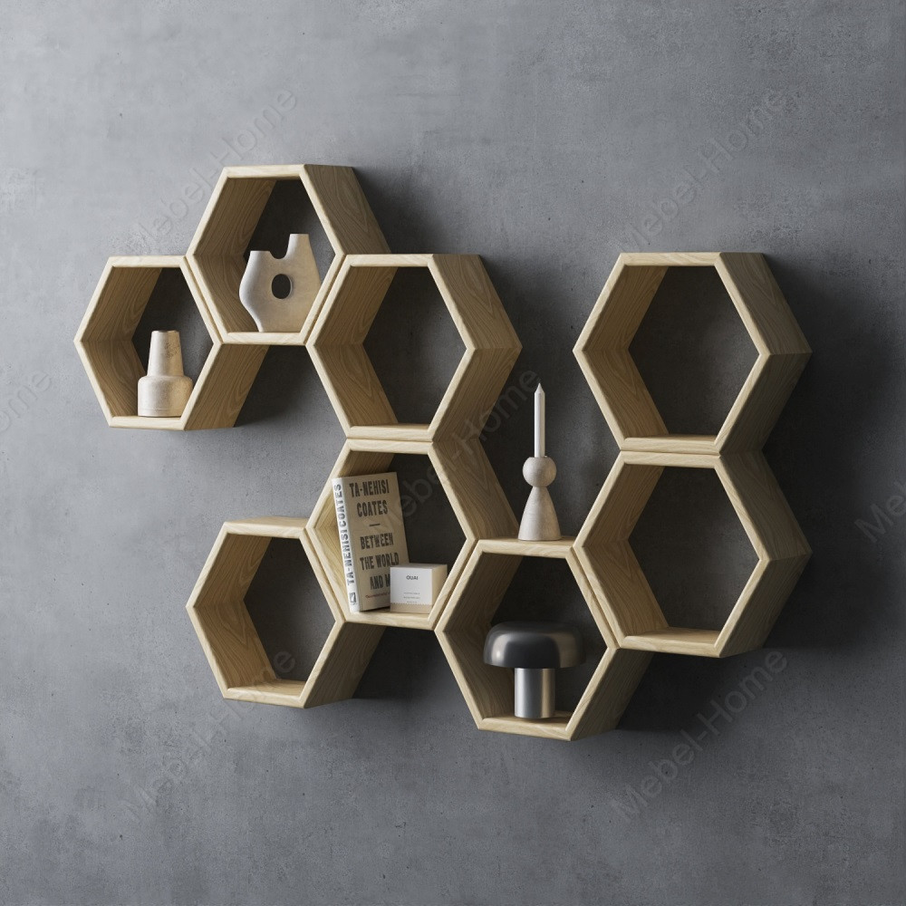 Навісні відкриті полиці з дерева на 8 осередків, полиця настінна соти для книг 98 см, поличка для квітів в офіс, фото 1