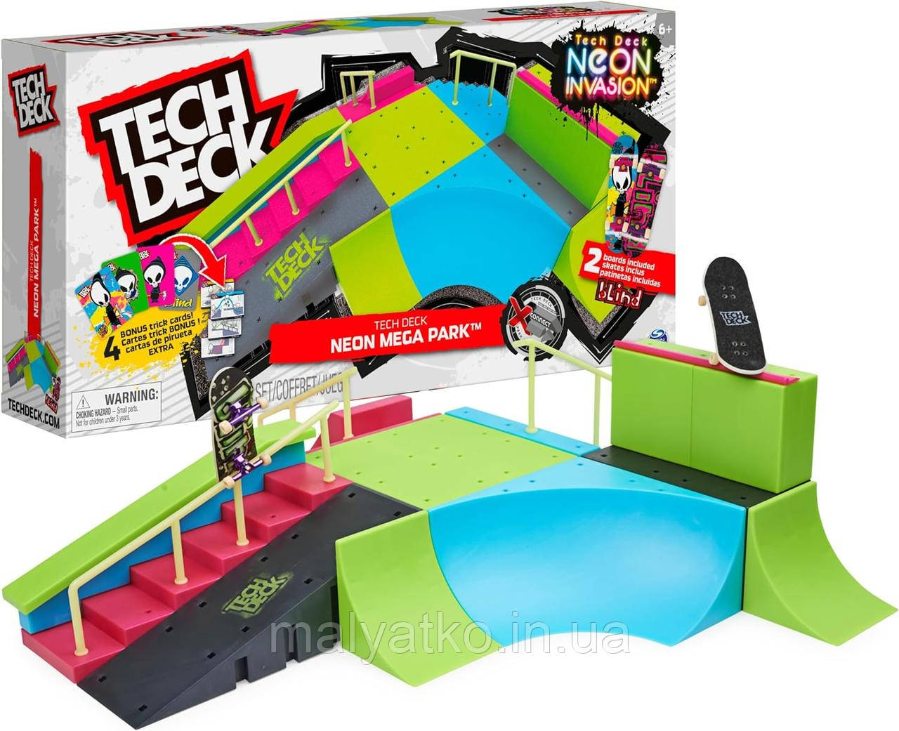 Ігровий персоналізований набір рамп, що світяться в темряві Tech Deck, Neon Mega Park X-Connect Creator,