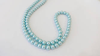 Бусини для рукоділля на волосіні (скло-перлині) 10 мм.тем.блакитний