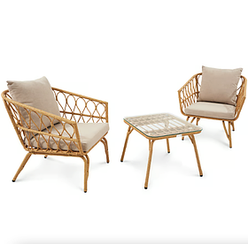 Комплект садових меблів Di Volio Savona 2 крісла + стіл, техноротанг, бежевий/кремовий