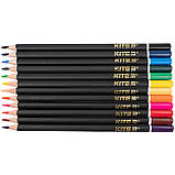 Олівці кольорові 12кольорів тригранні металевий пенал Kite Dogs К22-058-1, фото 4