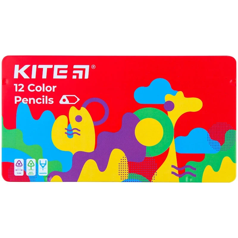 Олівці кольорові 12 тригранні металевий пенал Kite Fantasy К22-058-2, фото 1